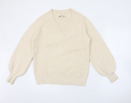 NEXT Womens Ivory V-Neck  Viscose Pullover Jumper Size S