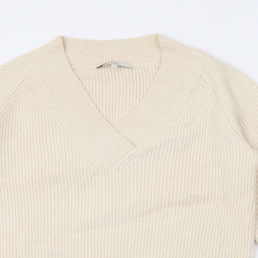 NEXT Womens Ivory V-Neck  Viscose Pullover Jumper Size S
