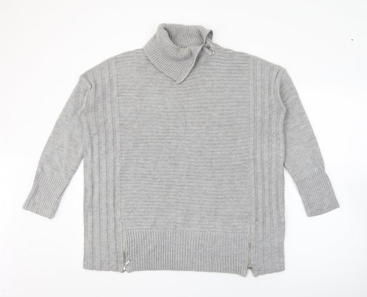 Wallis Womens Grey Roll Neck  Acrylic Pullover Jumper Size S