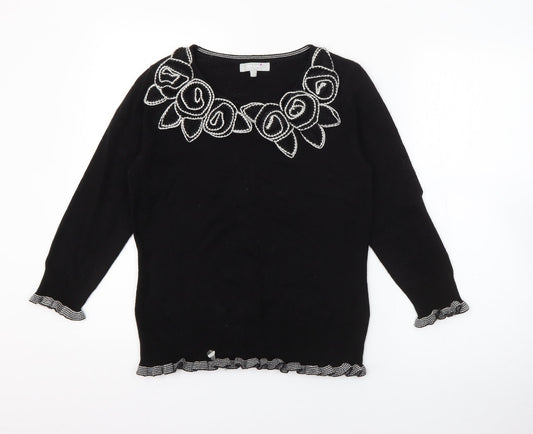 Per Una Womens Black Round Neck  Acrylic Pullover Jumper Size 10