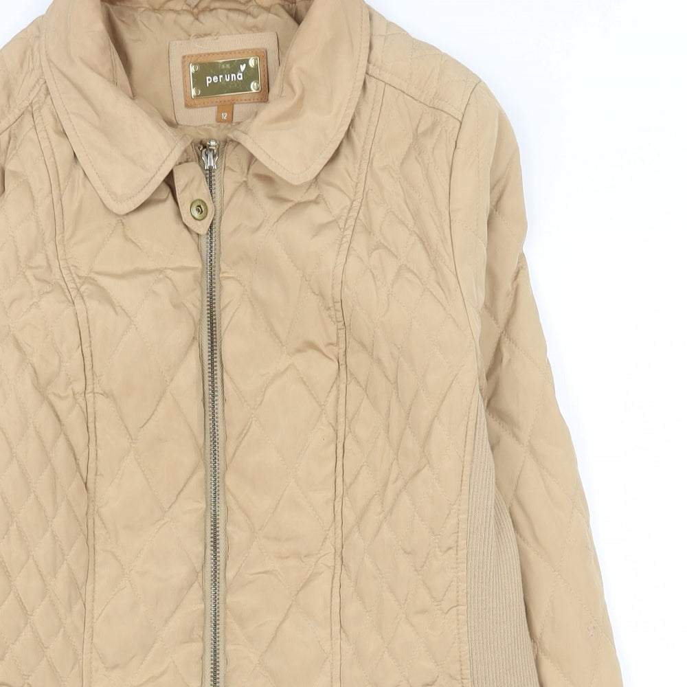 Per Una Womens Beige   Quilted Coat Size 12  Zip