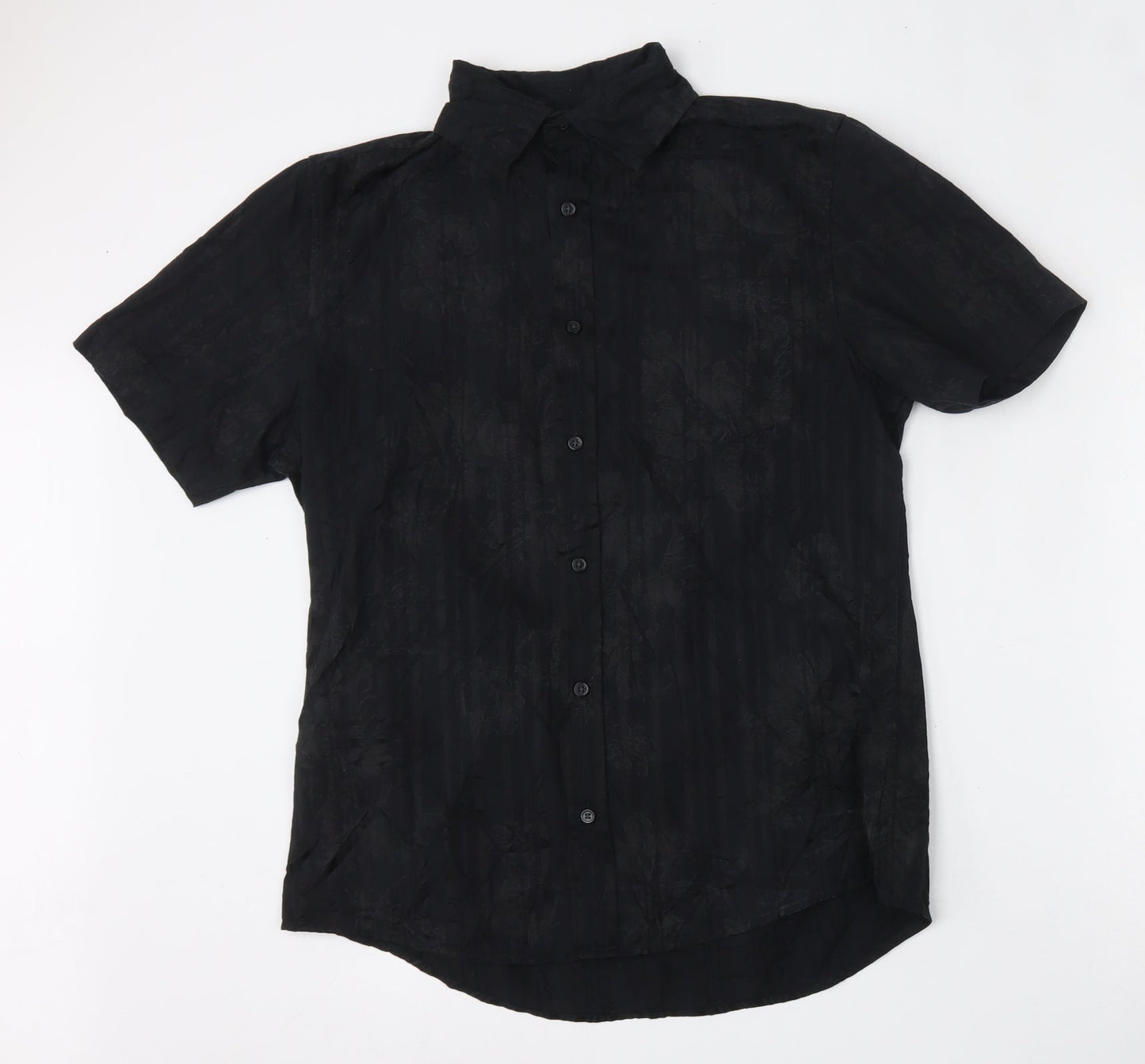 NEXT Mens Black  Polyester  Button-Up Size M Collared Button