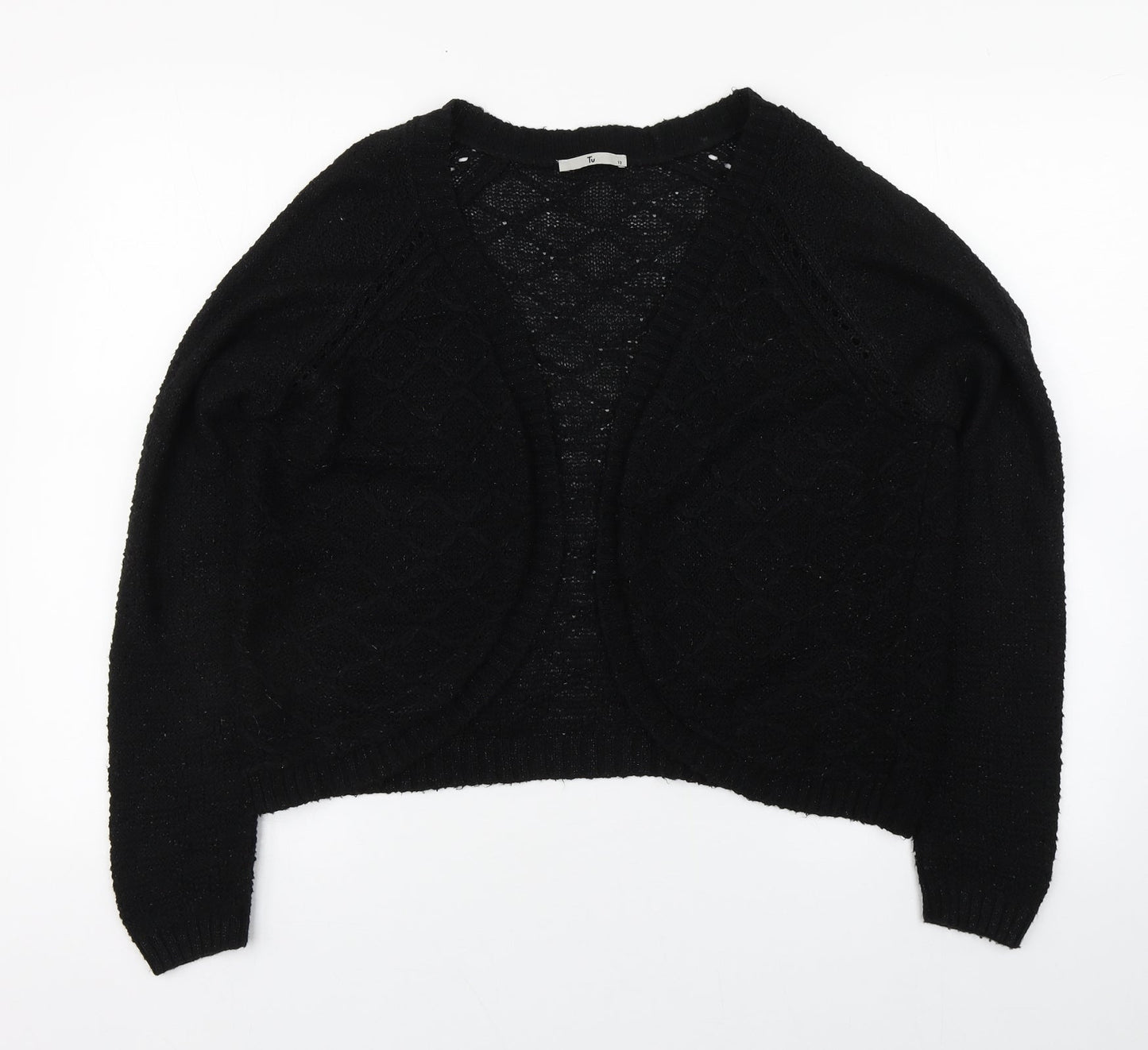 TU Womens Black V-Neck  Acrylic Cardigan Jumper Size 12