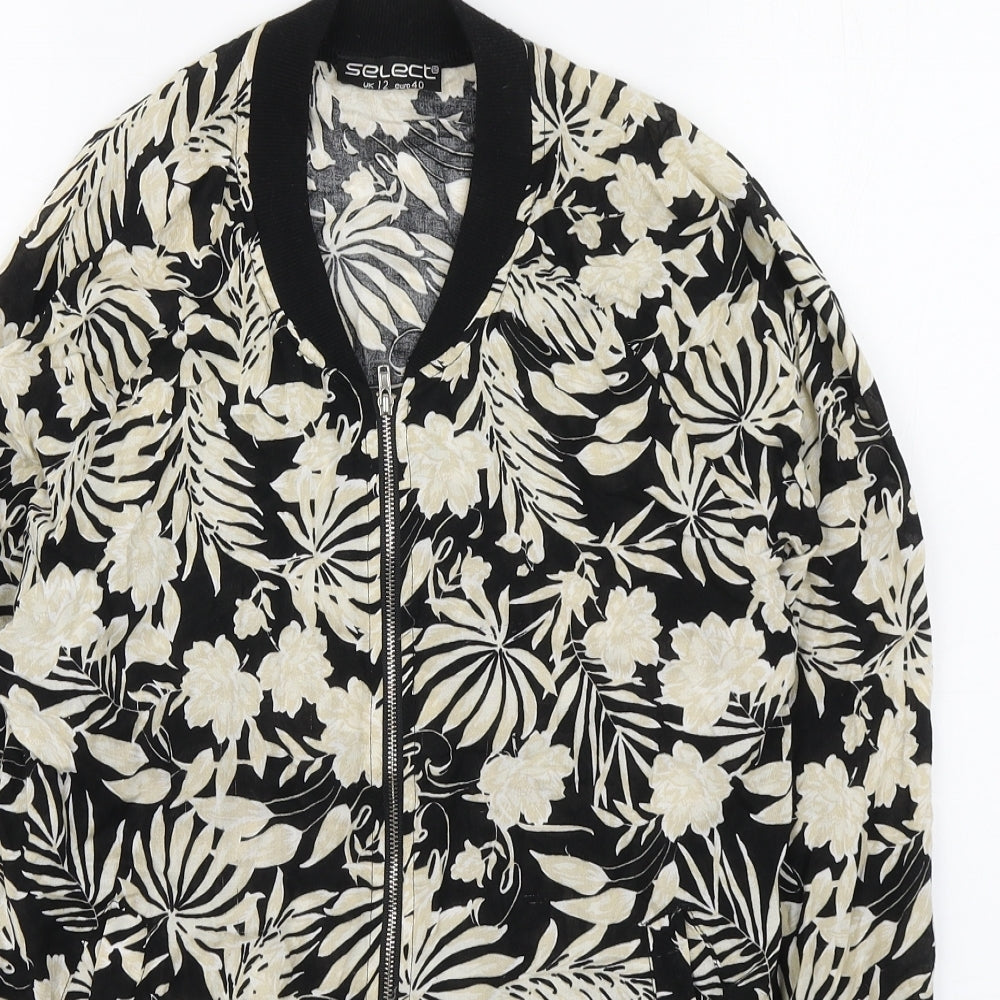Select Womens Black Floral  Jacket  Size 12  Zip