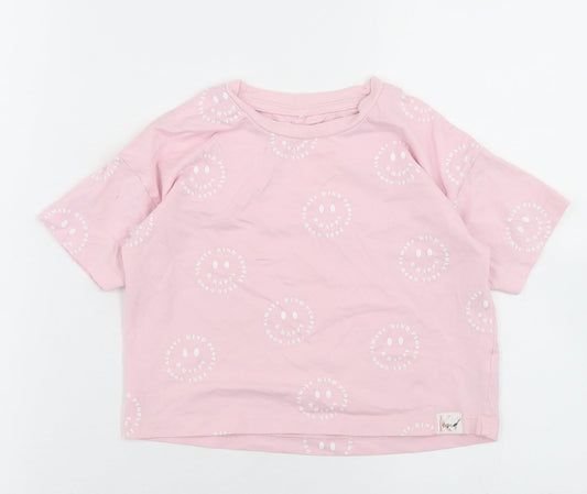 George Girls Pink Geometric Cotton Cropped T-Shirt Size 5-6 Years Crew Neck  - Smiley Face