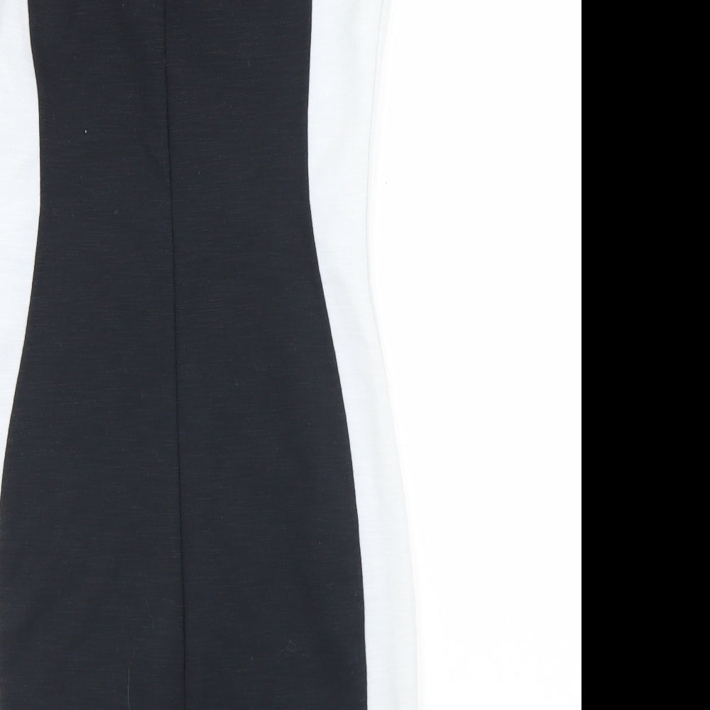 Pull&Bear Womens Black Colourblock Polyester Bodycon  Size L  Round Neck Zip