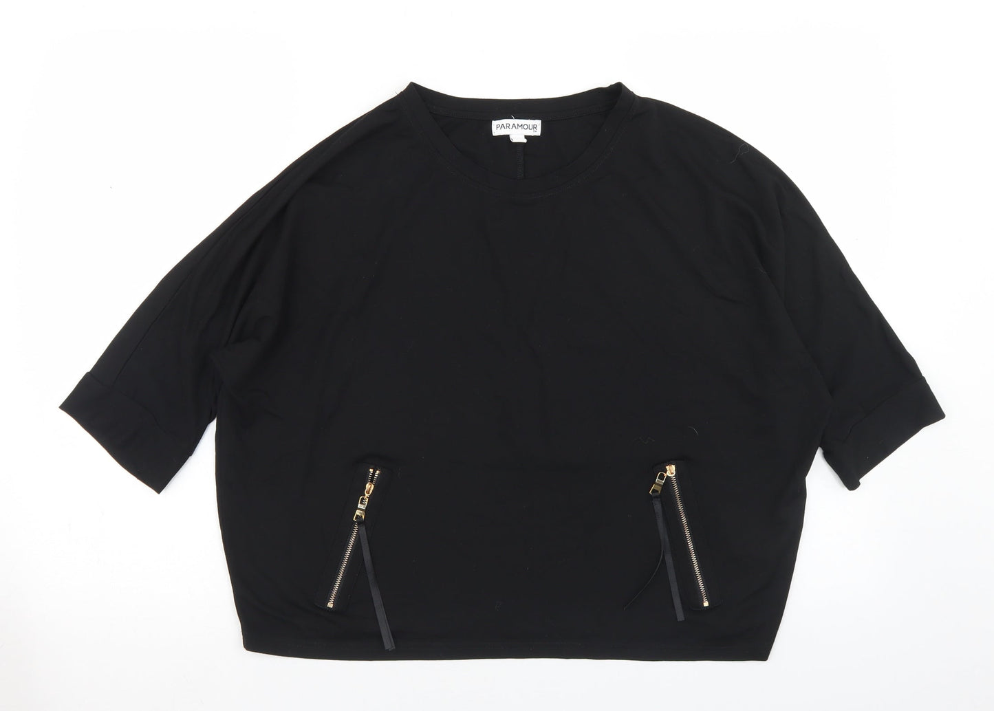 Paramour Womens Black  Viscose Cropped T-Shirt Size M Round Neck