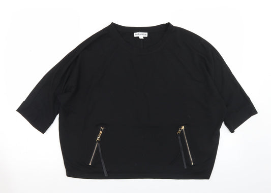 Paramour Womens Black  Viscose Cropped T-Shirt Size M Round Neck