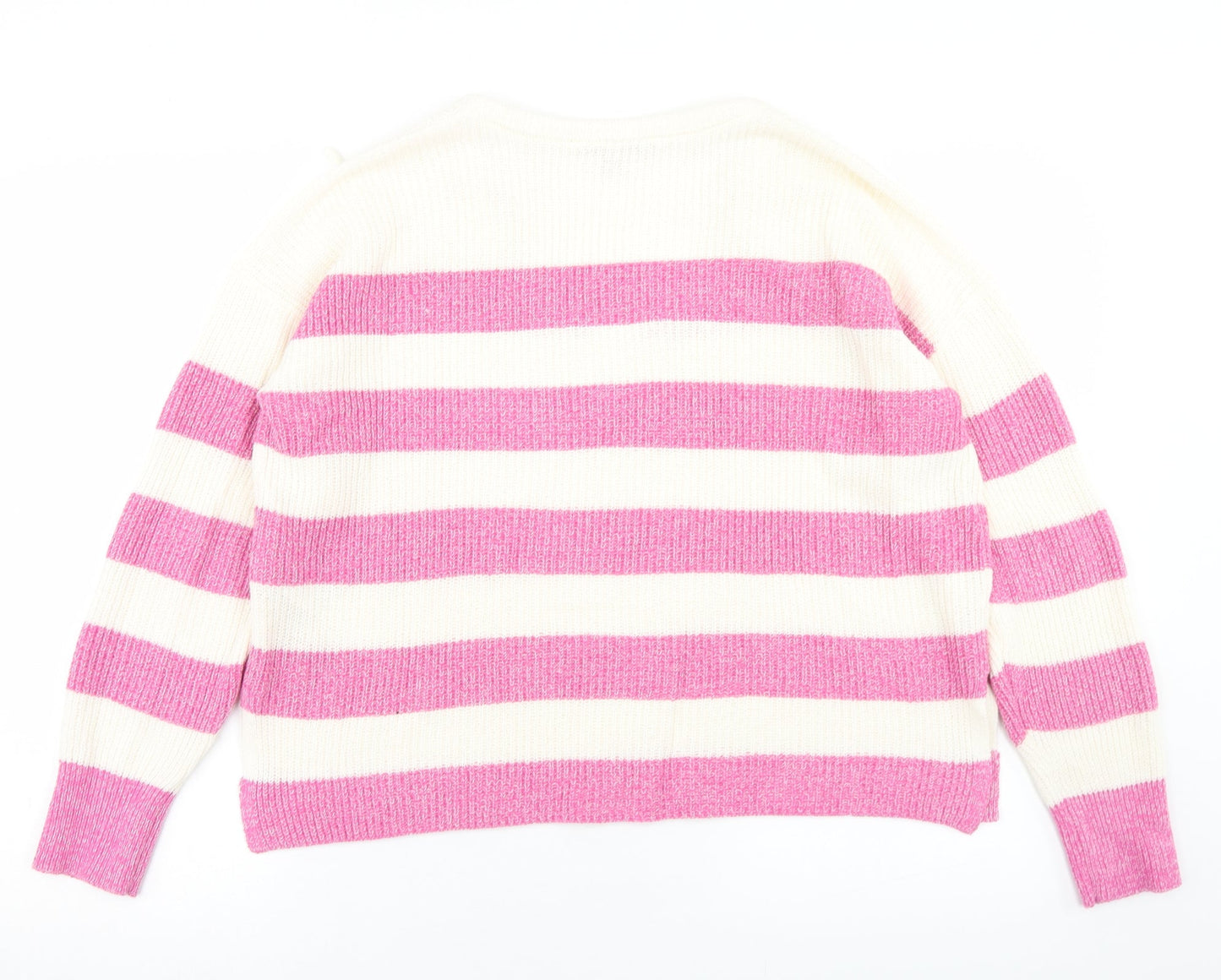 EDC Womens Pink V-Neck Striped Cotton Pullover Jumper Size M