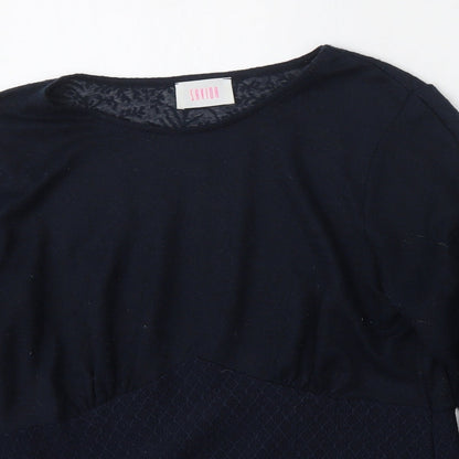 Savior Womens Blue  Polyester Basic Blouse Size S Round Neck