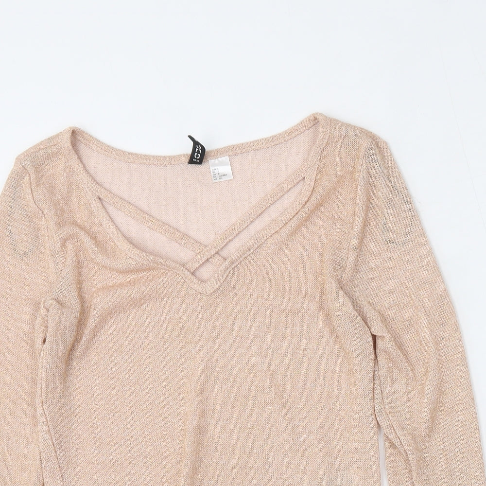 Divided by H&M Womens Pink  Polyester Basic Blouse Size S V-Neck