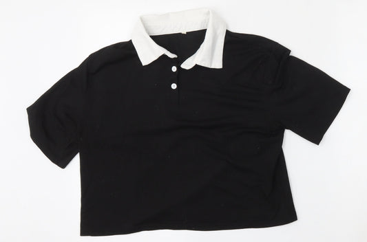 Preworn Womens Black  Polyester Basic Polo Size M Collared