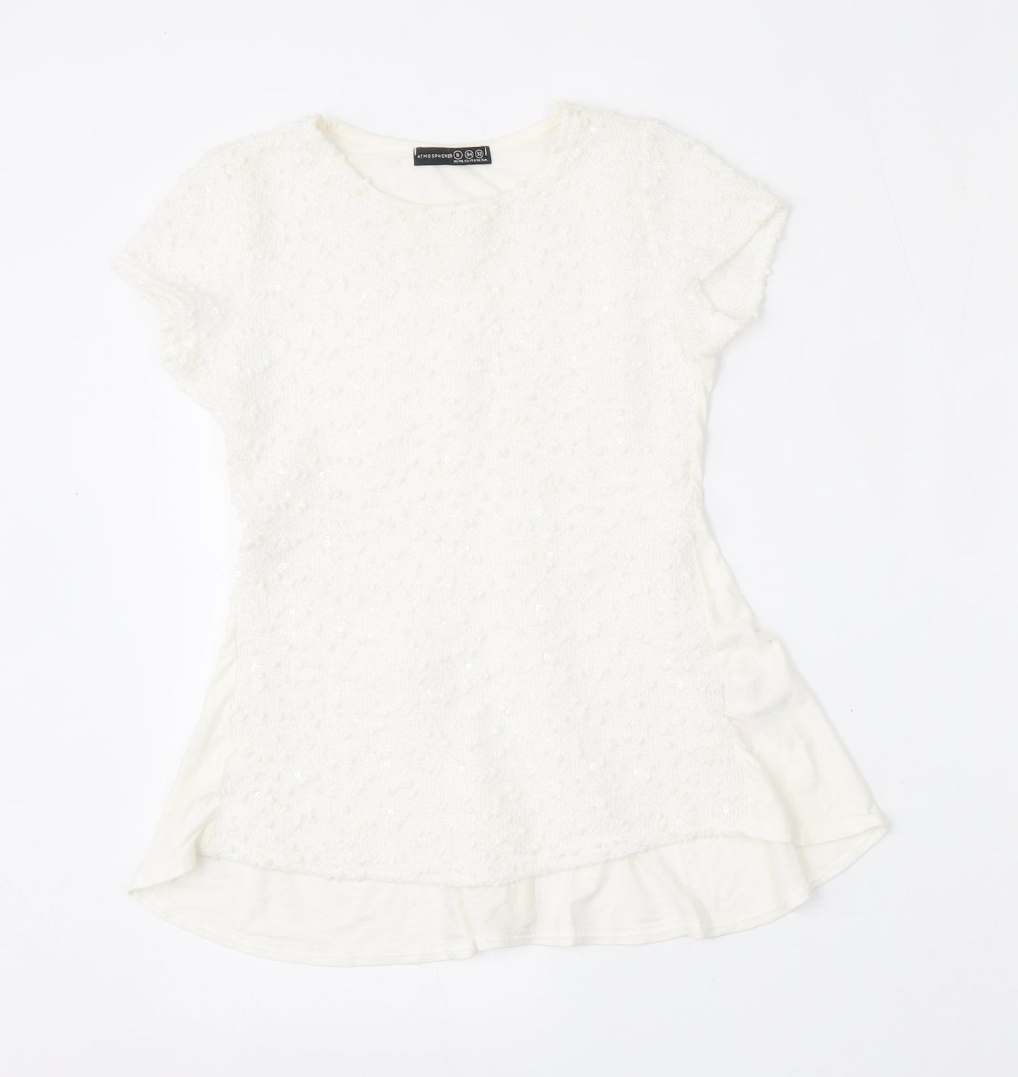 Atmosphere Womens White  Viscose Basic T-Shirt Size 6 Round Neck