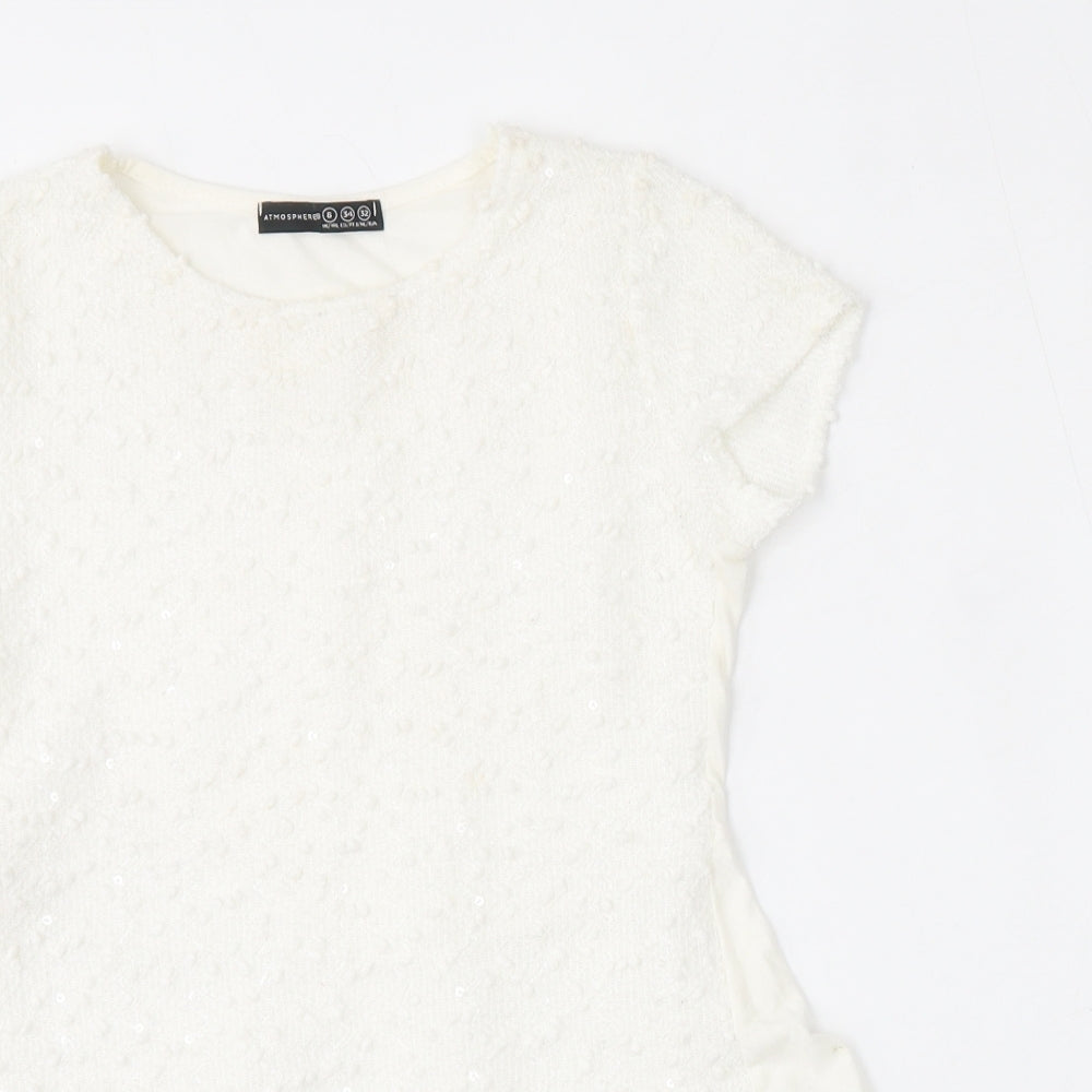 Atmosphere Womens White  Viscose Basic T-Shirt Size 6 Round Neck