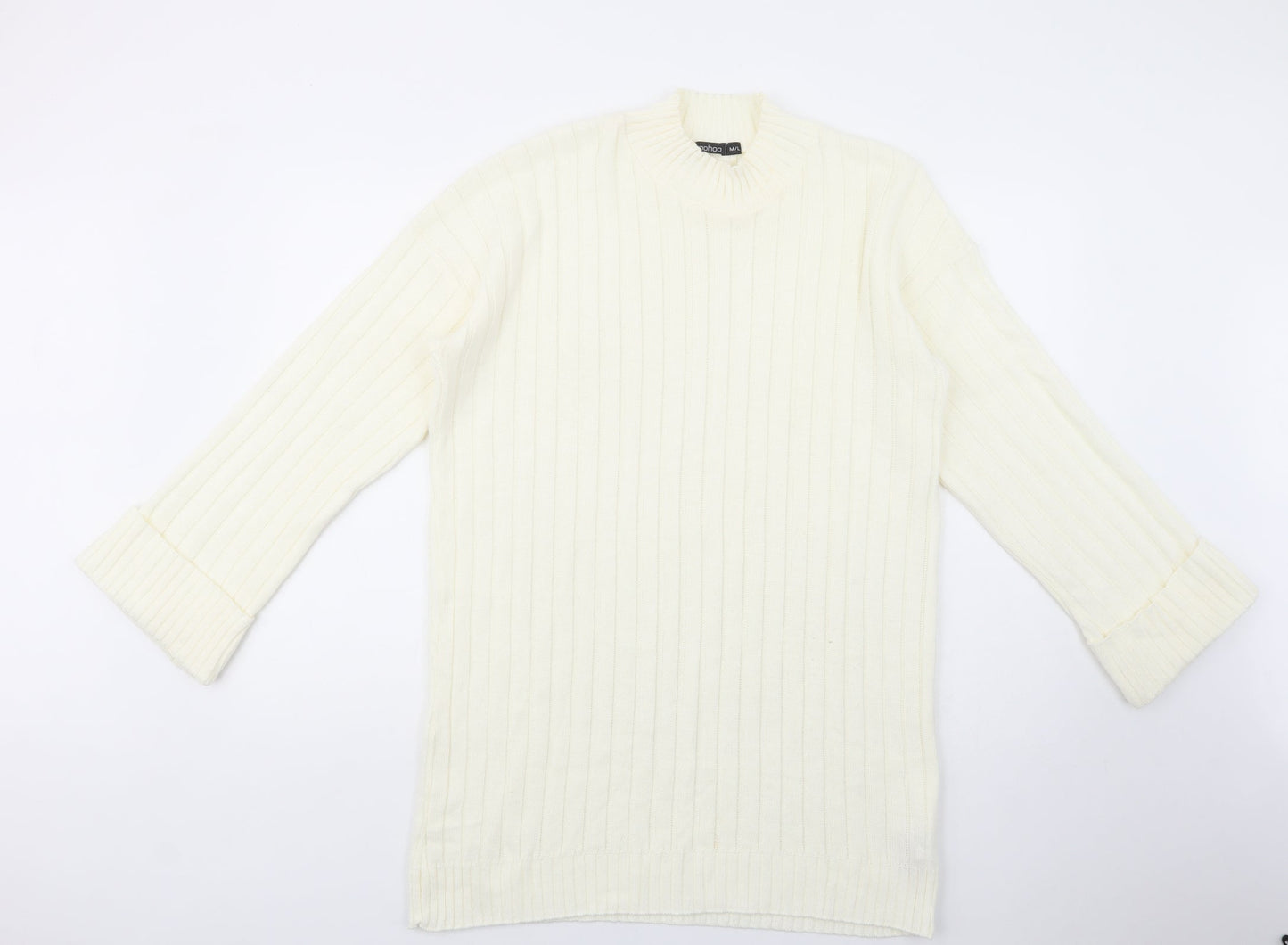 Boohoo Womens Ivory Mock Neck  Acrylic Tunic Jumper Size M