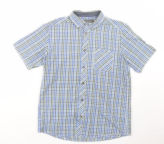 Originals Mens Blue Plaid Polyester  Button-Up Size M Collared Button