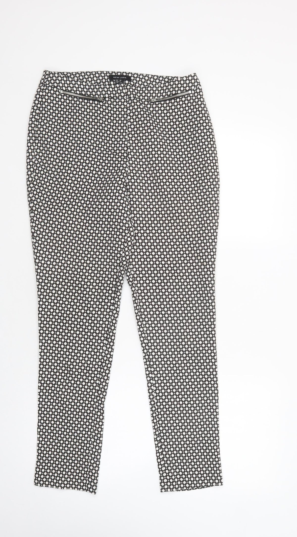 New Look Womens Black Geometric Polyester Dress Pants Trousers Size 10 L27 in Regular Button