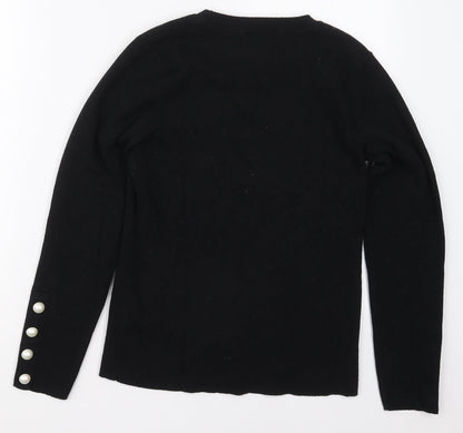 Savior Womens Black Crew Neck  Viscose Pullover Jumper Size M