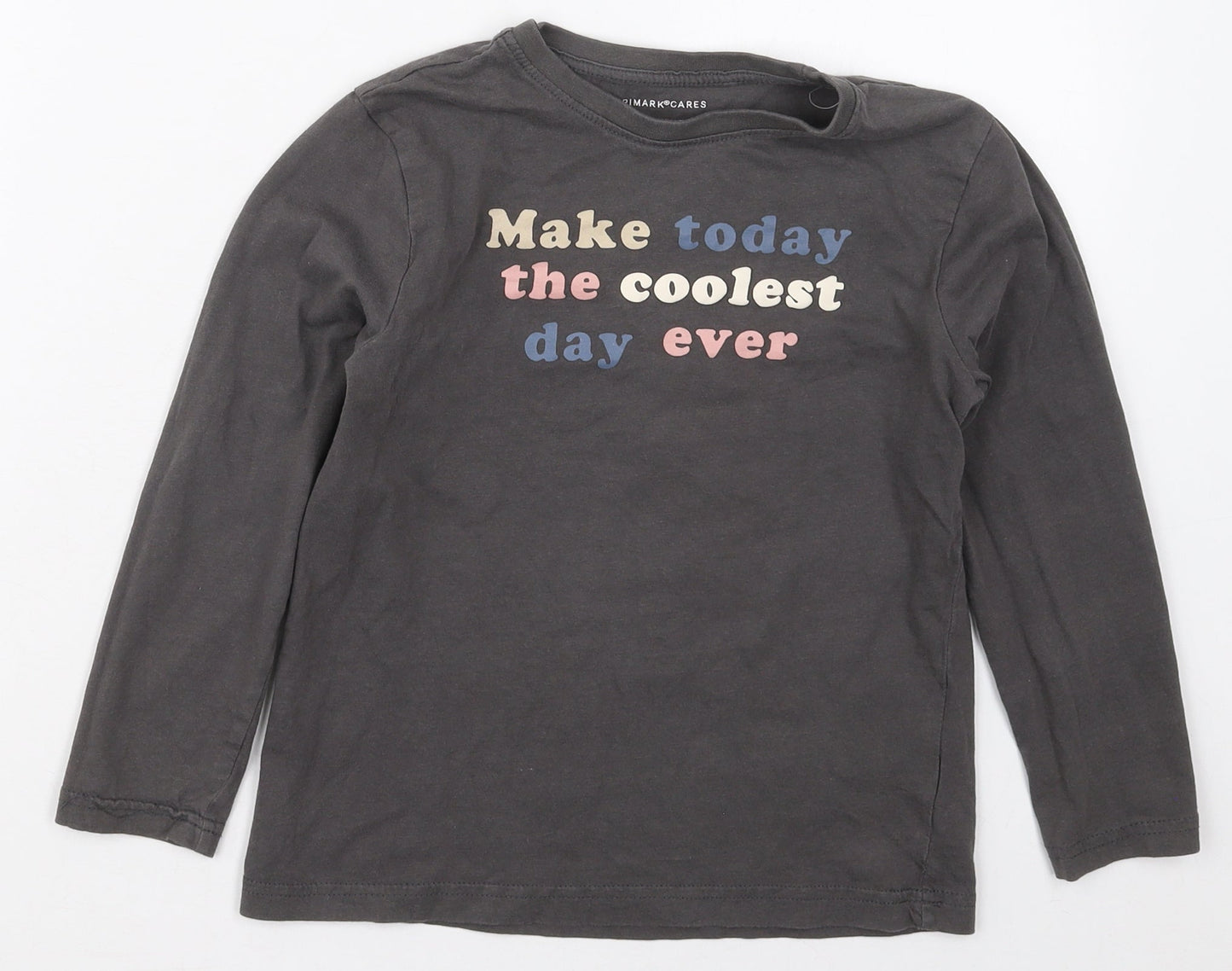 Primark Girls Grey  Cotton Basic T-Shirt Size 7-8 Years Crew Neck Pullover - Make Today The Coolest Day Ever