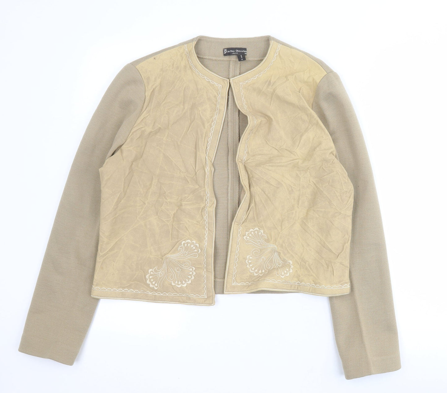 Jeffrey Ohrenstein Womens Beige   Jacket  Size 18  Hook & Eye