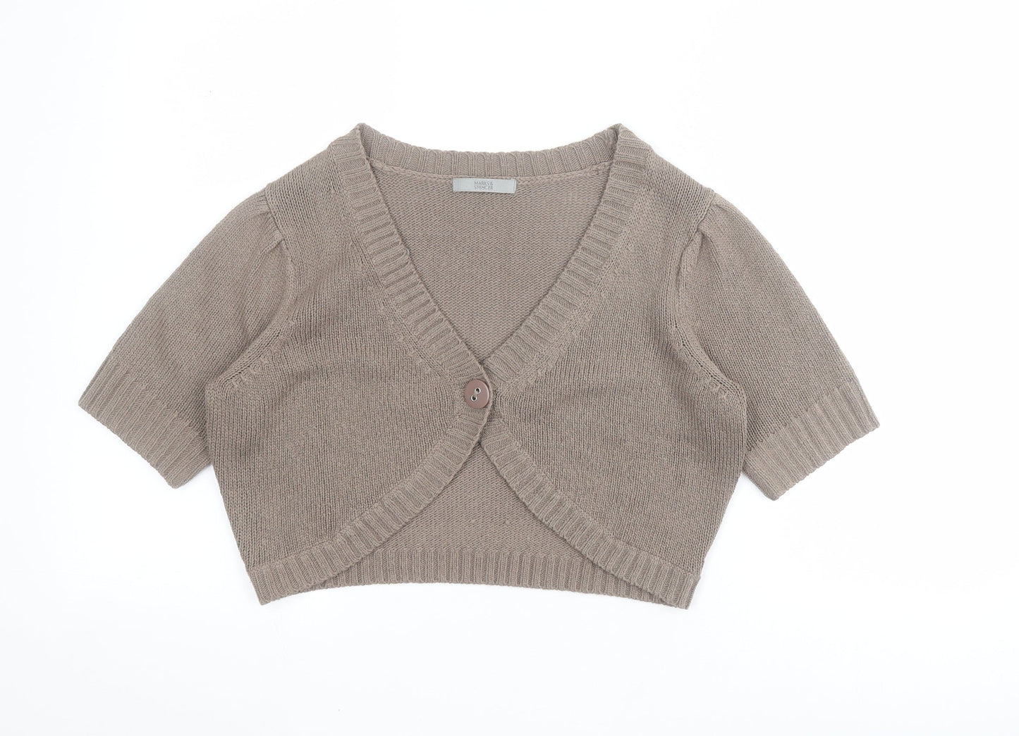Marks and Spencer Womens Brown V-Neck  Acrylic Cardigan Jumper Size 14