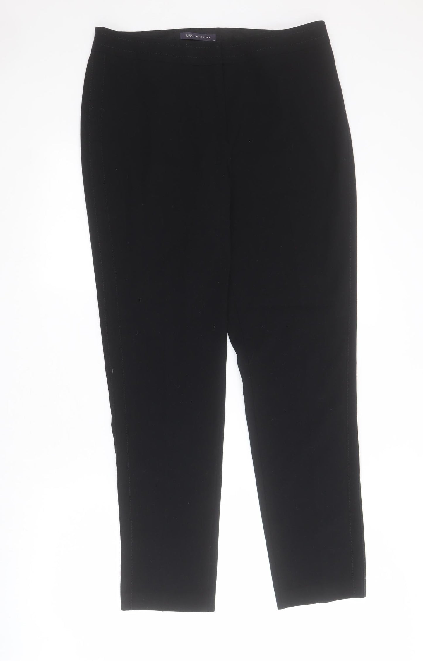 Marks and Spencer Womens Black  Polyester Trousers  Size 12 L29 in Regular Zip