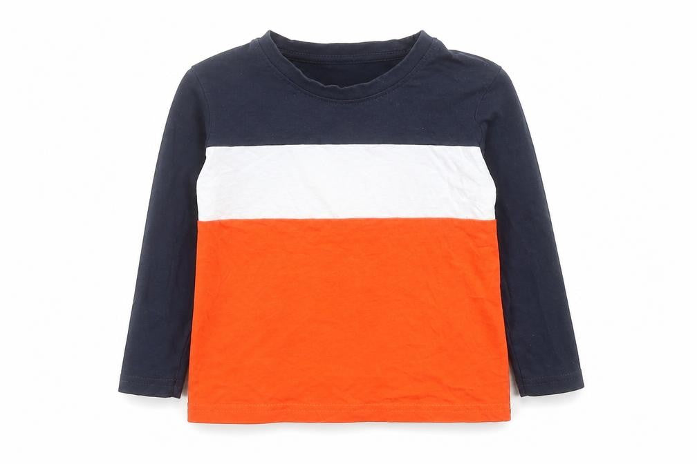 Primark Boys Orange Colourblock 100% Cotton Pullover T-Shirt Size 2-3 Years Crew Neck Pullover