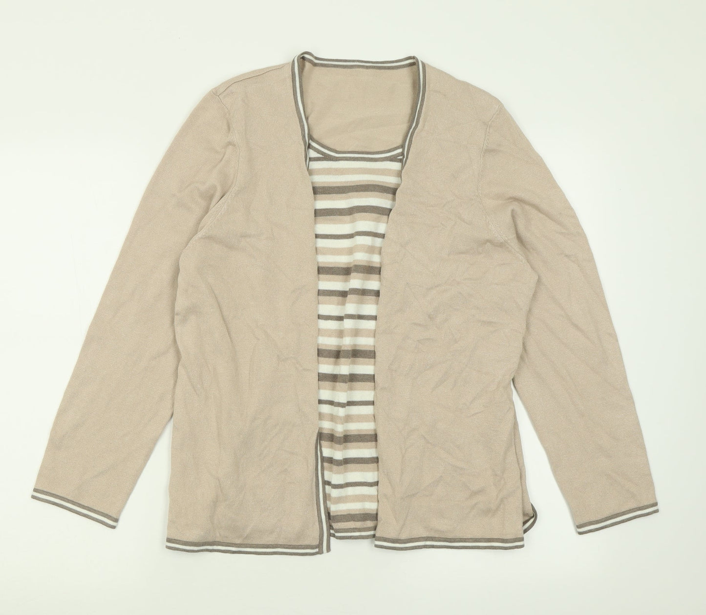 Preworn Womens Beige Crew Neck Striped Linen Pullover Jumper Size 16