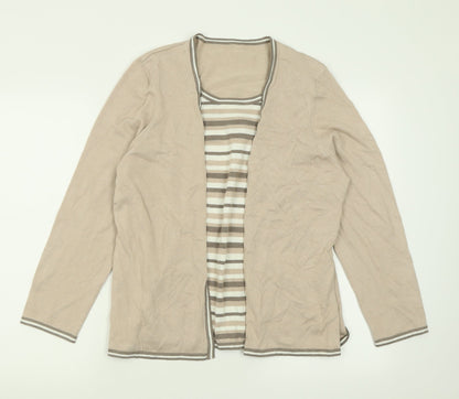 Preworn Womens Beige Crew Neck Striped Linen Pullover Jumper Size 16
