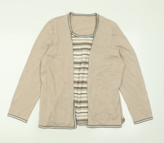 Preworn Womens Beige Crew Neck Striped Linen Pullover Jumper Size 16