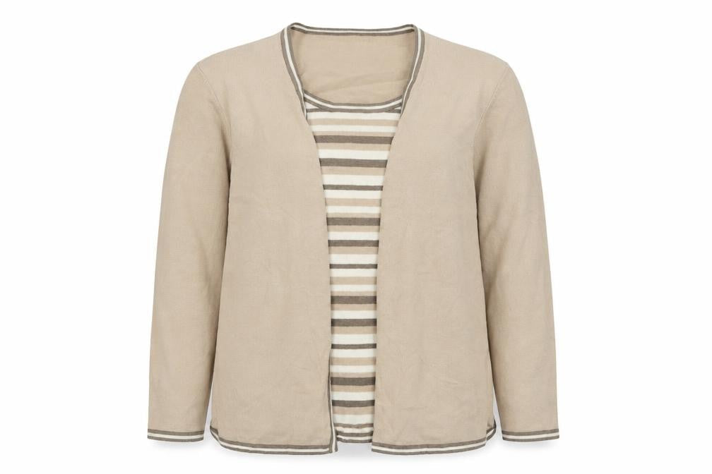 Preworn Womens Beige Crew Neck Striped Linen Pullover Jumper Size 16