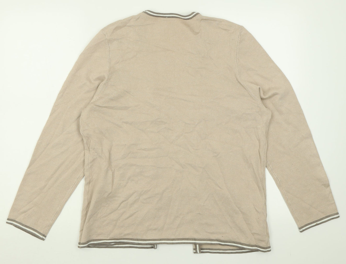 Preworn Womens Beige Crew Neck Striped Linen Pullover Jumper Size 16