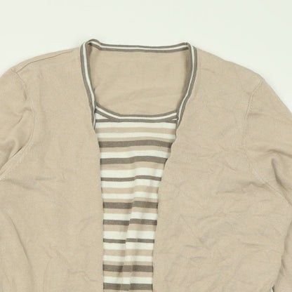 Preworn Womens Beige Crew Neck Striped Linen Pullover Jumper Size 16