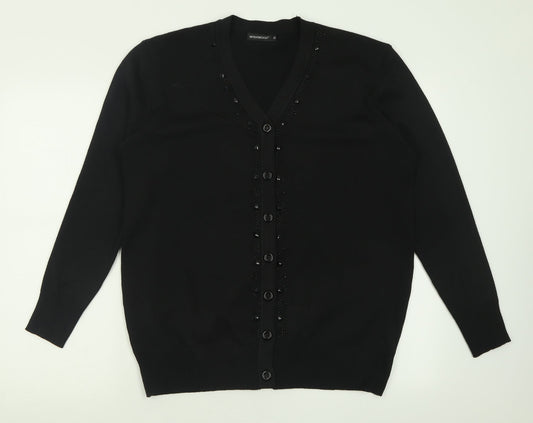 Wishwood Womens Black V-Neck  Polyester Cardigan Jumper Size M
