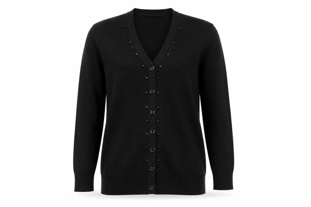 Wishwood Womens Black V-Neck  Polyester Cardigan Jumper Size M