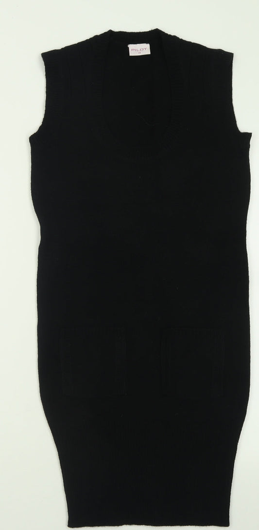 Pilot Womens Black  Acrylic Jumper Dress  Size 10  Crew Neck Pullover