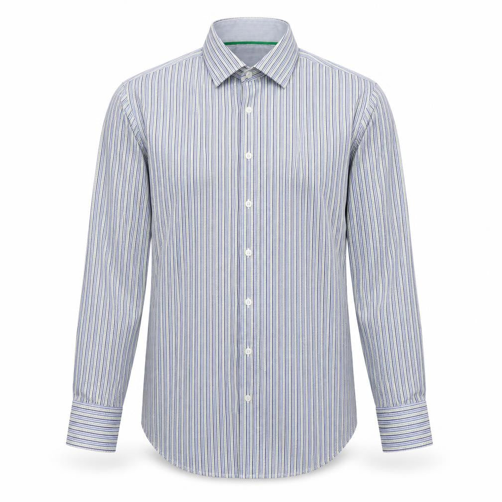 Hawes & Curtis Mens Blue Plaid Polyester  Button-Up Size L Collared Button