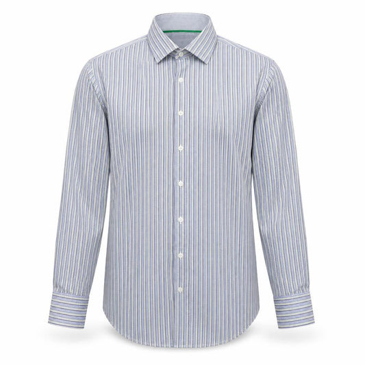 Hawes & Curtis Mens Blue Plaid Polyester  Button-Up Size L Collared Button