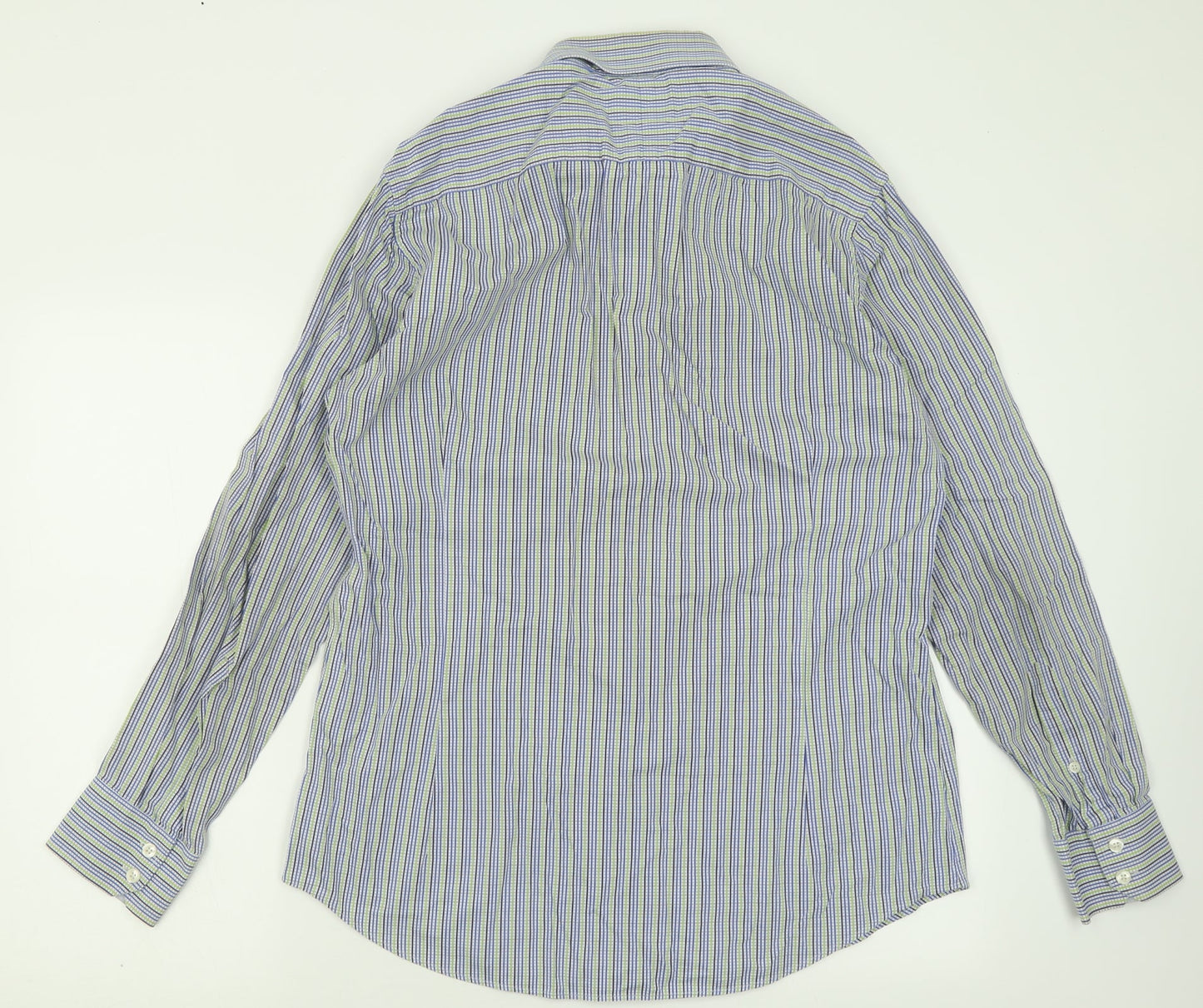 Hawes & Curtis Mens Blue Plaid Polyester  Button-Up Size L Collared Button