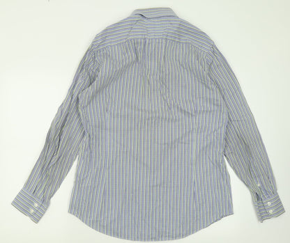 Hawes & Curtis Mens Blue Plaid Polyester  Button-Up Size L Collared Button