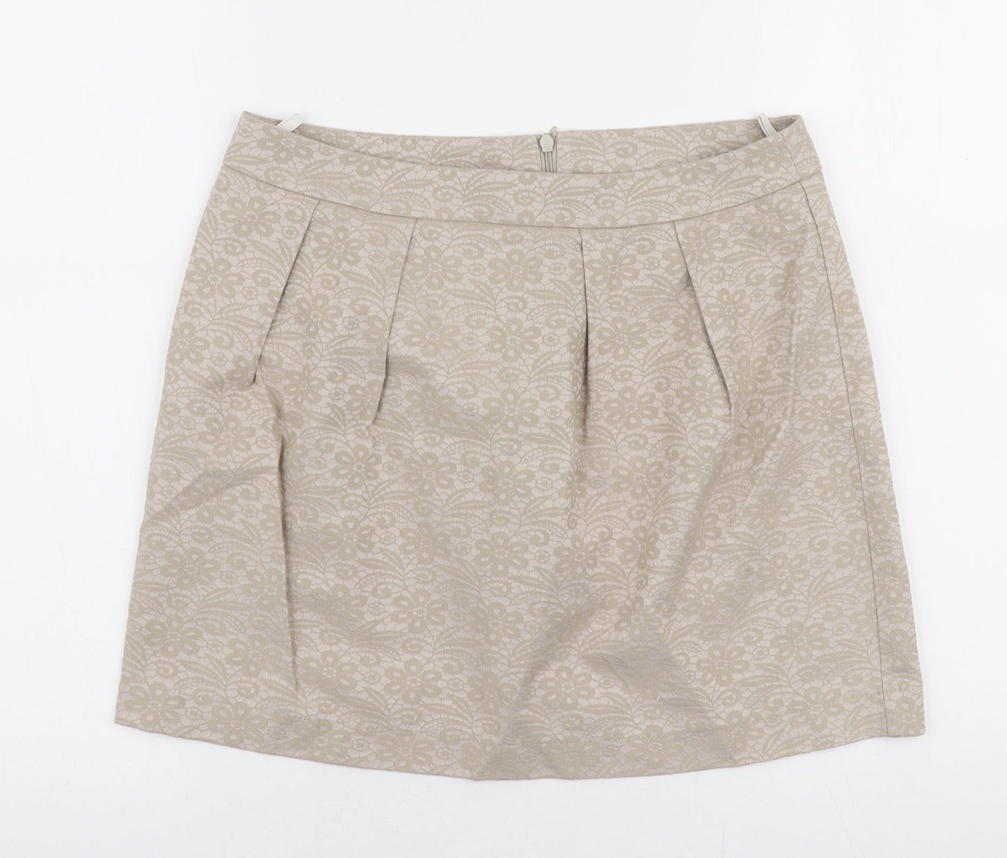 United Colors of Benetton Womens Beige  Cotton A-Line Skirt Size 8   Zip