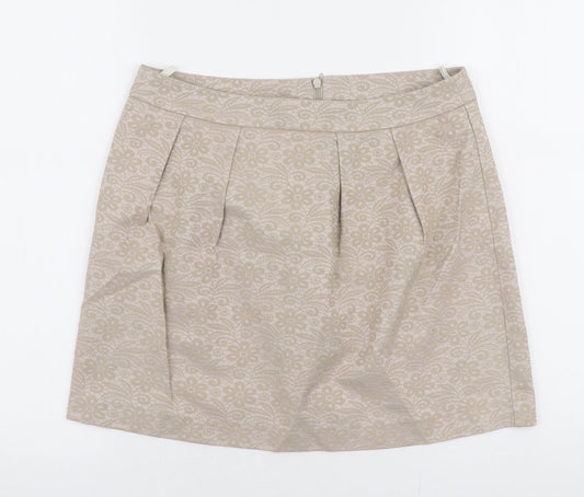 United Colors of Benetton Womens Beige  Cotton A-Line Skirt Size 8   Zip