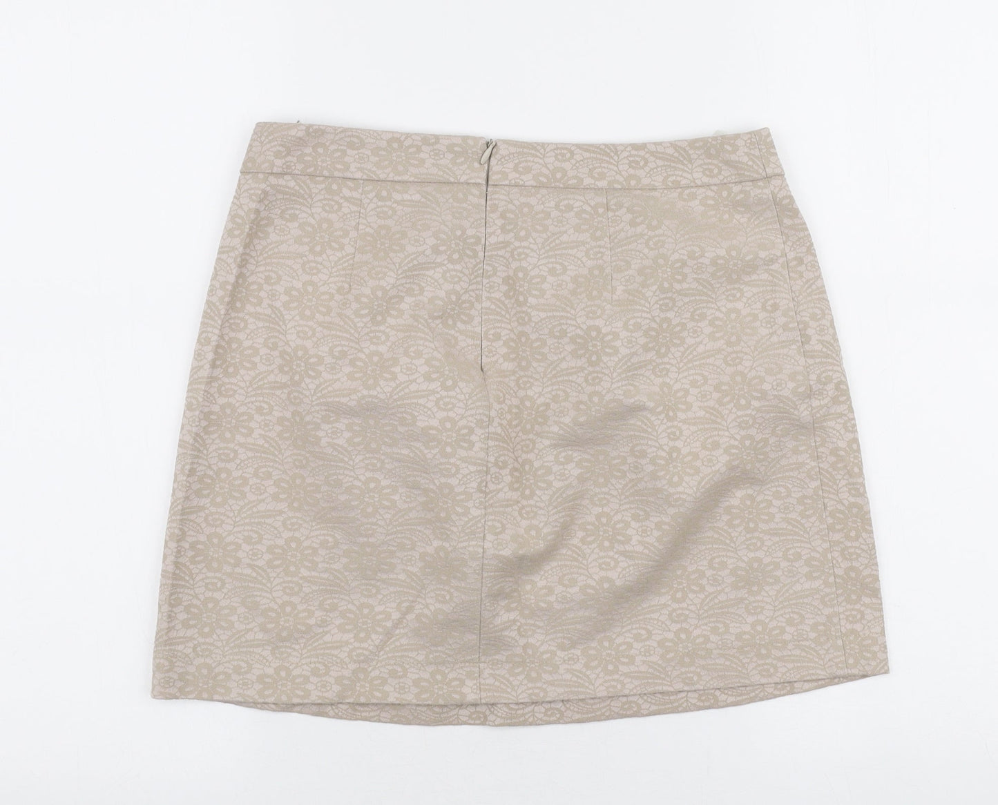 United Colors of Benetton Womens Beige  Cotton A-Line Skirt Size 8   Zip