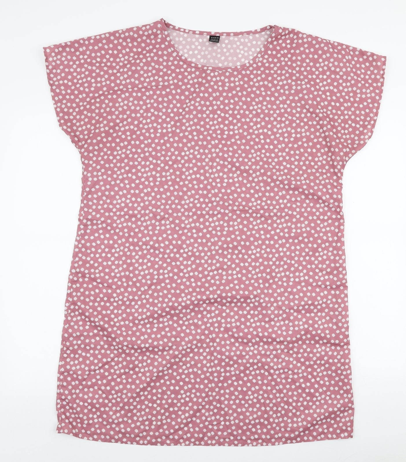 SheIn Womens Pink Floral Polyester A-Line  Size L  Round Neck Pullover