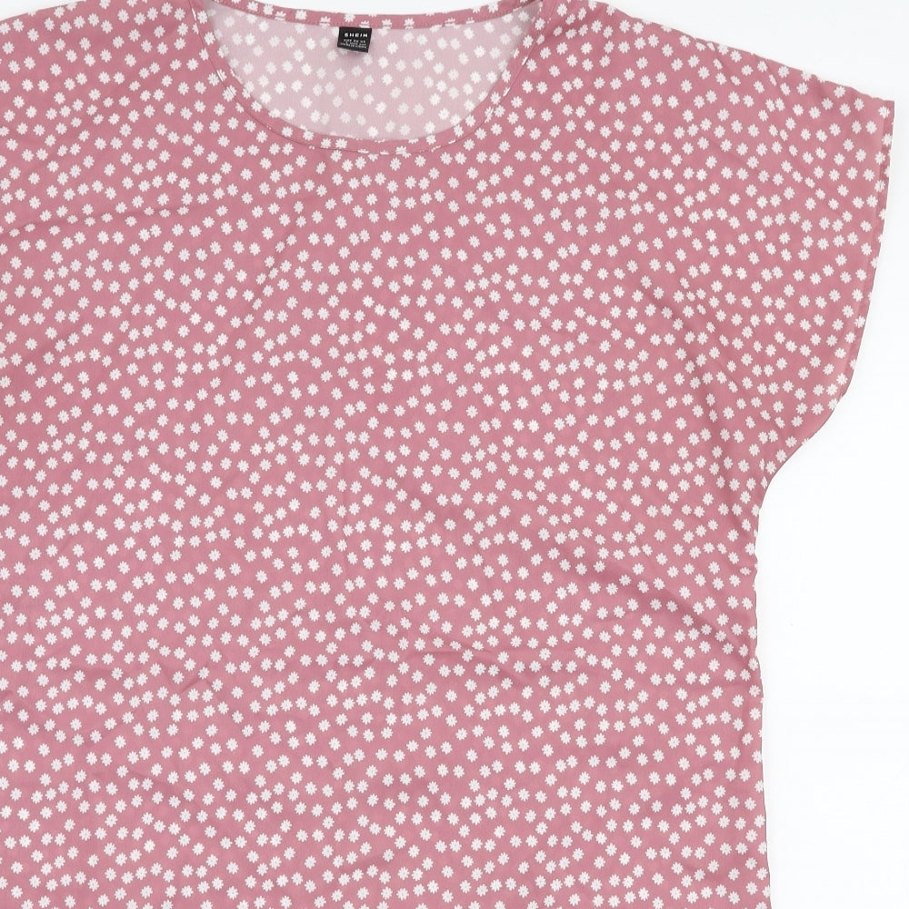 SheIn Womens Pink Floral Polyester A-Line  Size L  Round Neck Pullover