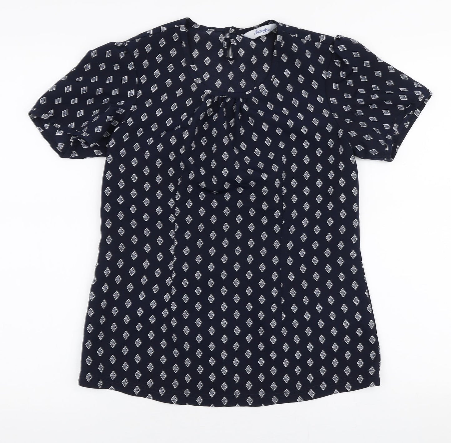 Alexandra Womens Blue Geometric Polyester Basic Blouse Size 6 Round Neck