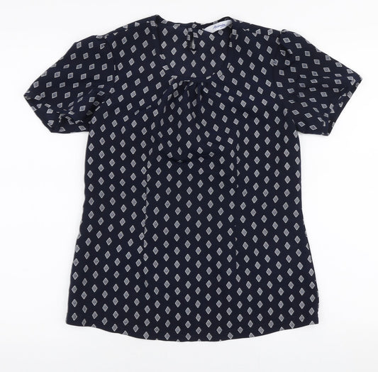 Alexandra Womens Blue Geometric Polyester Basic Blouse Size 6 Round Neck