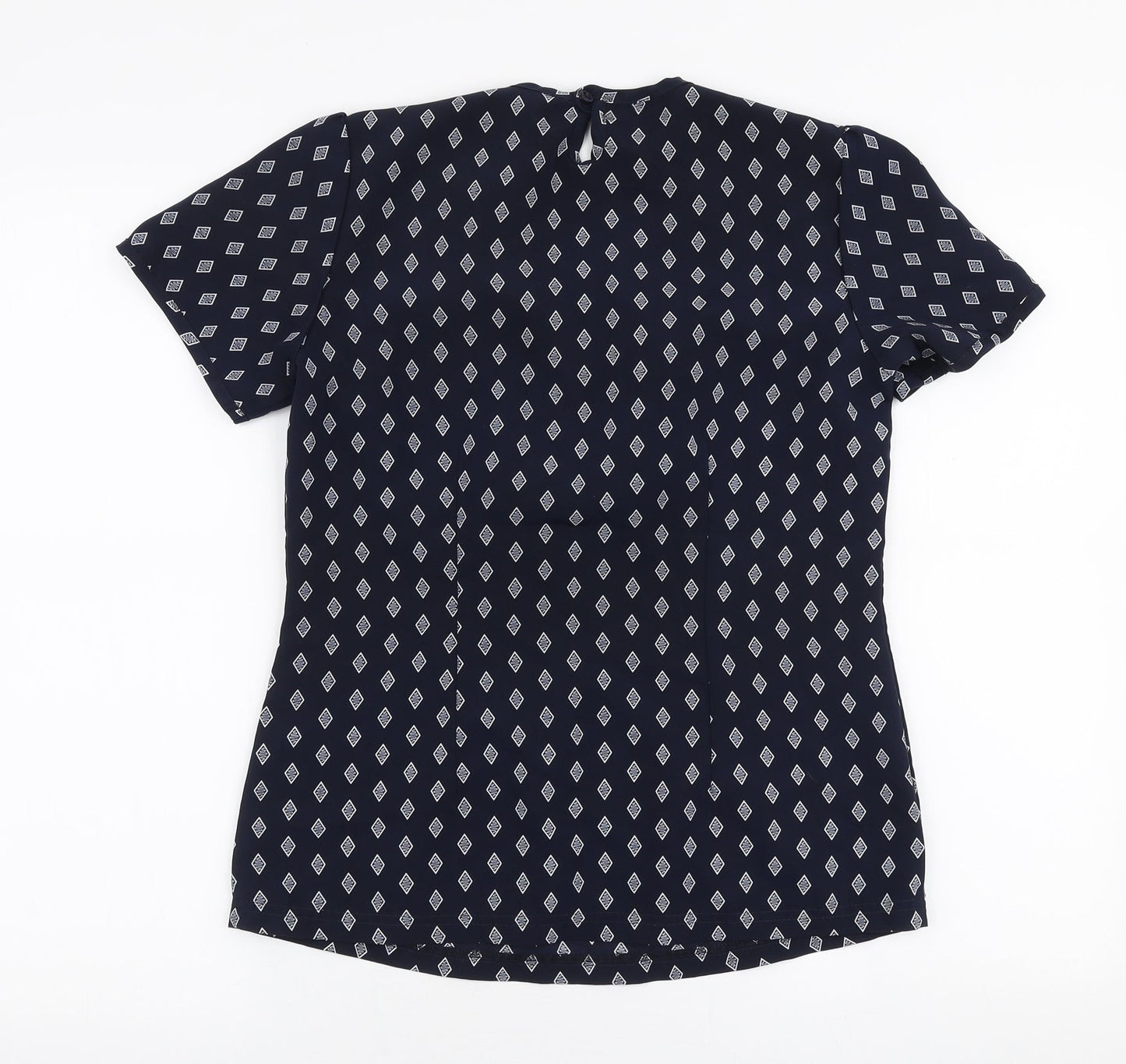 Alexandra Womens Blue Geometric Polyester Basic Blouse Size 6 Round Neck