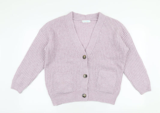 Primark Womens Purple V-Neck  Acrylic Cardigan Jumper Size 2XS