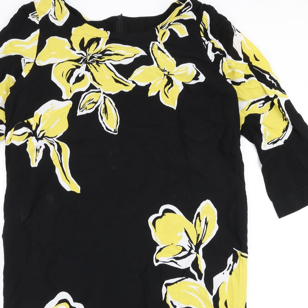 Gerry Weber Womens Black Floral Polyester A-Line  Size 12  Round Neck Zip